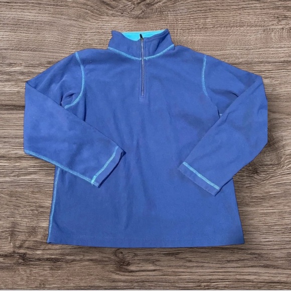 LANDS’END EUC BOYS GIRLS BLUE TOP AHIRT FLEECE SWEATER WINTER SIZE M 10 12 - Picture 1 of 4